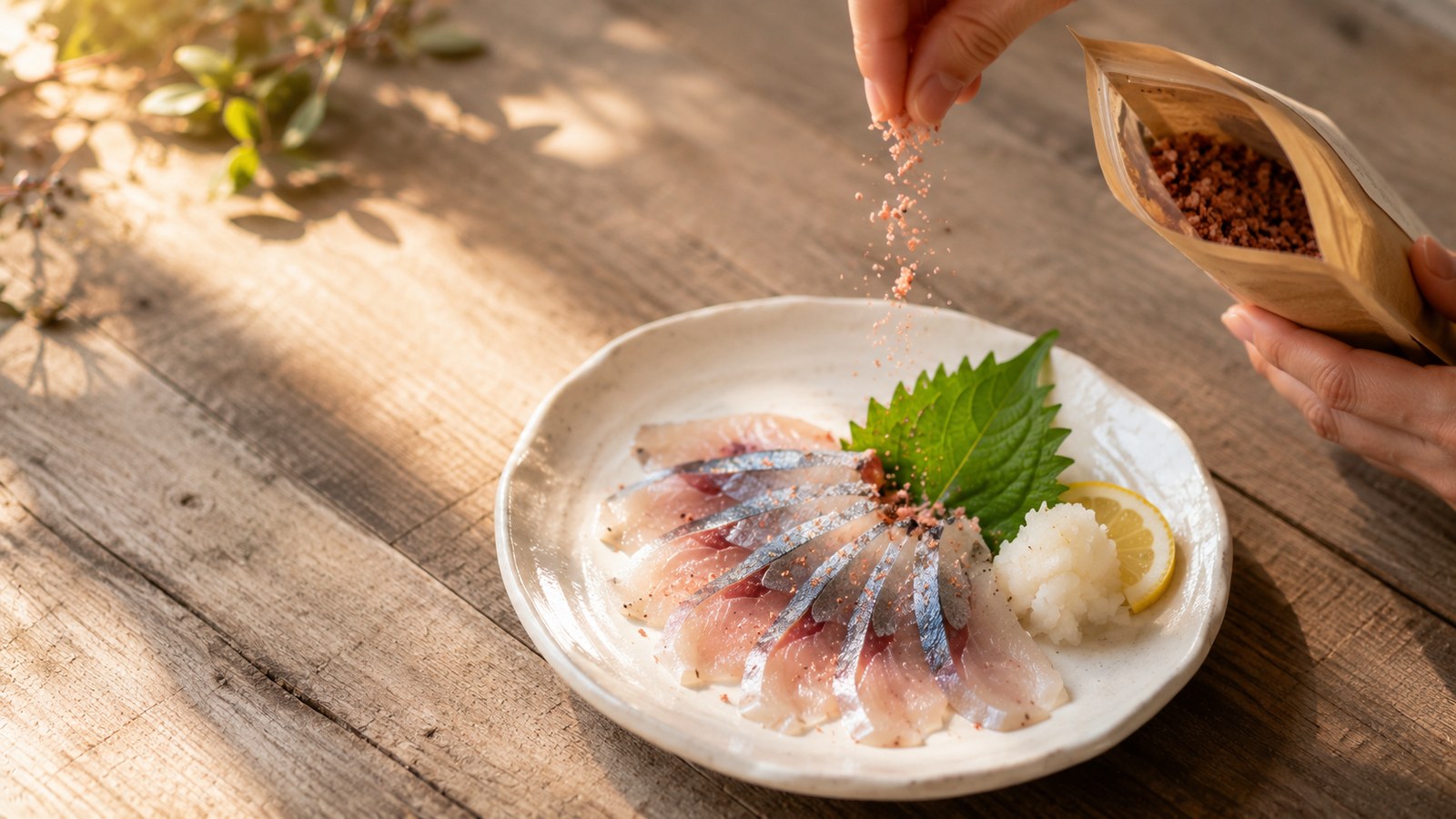 しめ鯖カルパッチョにNOIXローズシーズニングをひと振りした料理写真