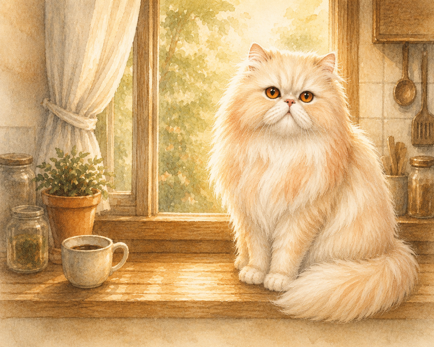 レイラ — 窓辺のクリーム色の猫